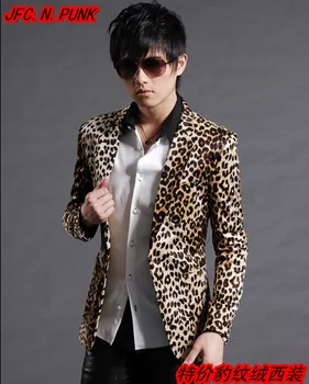Nemokamas pristatymas vyriškos mados prekės ženklo slim leopardas spausdinti kostiumas kasdieniai viršutiniai drabužiai Leopard -geležies laisvalaikio klubas striukė kailis / S-XL