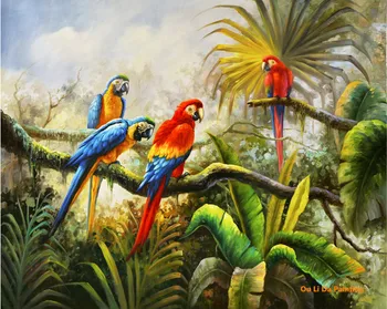 Nemokamas pristatymas įspūdį gyvūnų papūga džiunglių medis kraštovaizdžio aliejaus tapyba, drobės tapybai spausdina ant drobės apdailos nuotrauką