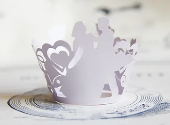 Nemokamas Pristatymas šviesiai violetinė nuotaka ir jaunikis vestuvių dekoravimas cupcake įpakavimo popieriaus keksiukai taurės tortas šalies kepimo wrapper