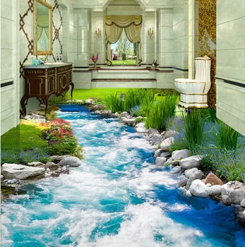 Nemokamas Pristatymas Žolės Creek vandens 3D grindų plytelės, miegamojo, viešbučio, restorano gamtos kraštovaizdžio vandeniui grindų tapetai, freskos