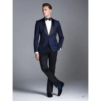 Pagal Užsakymą Pagaminti Vestuvių Atitiktų Naujus Mėlynos Verslo Vyrų Kostiumai Groomsmen Tuxedos Slim Fit Jaunikis Kostiumą Vyrų Kostiumai (Švarkas+Kelnės) W304