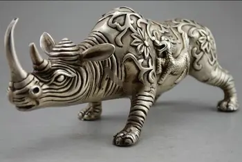 Parengti Kinijos feng shui rankų darbo balti vario gyvūnų rhino statula