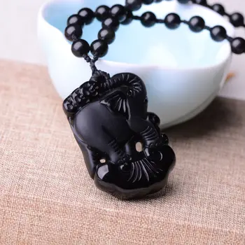 Parengti Kinijos surinkimo Obsidianas dramblys Laimingas Amuletas Karoliai Pakabukas