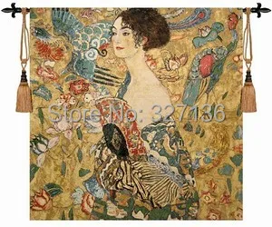 Pasaulyje garsaus Klimto paveikslų valdos ventiliatorius suknelė moterims nuotrauką dekoro sienos kabo didelis gobeleno namų tekstilės užsakymą