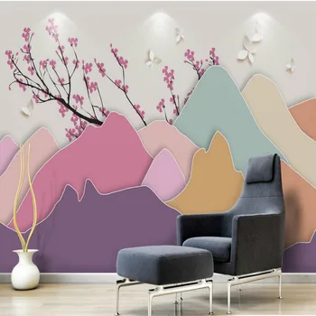 Pasirinktinis Namų Tobulinimo 3d Sienos Popieriaus Rulonų Tapetų Sienoms 3D Abstraktus Peizažas Nuotaika Slyvų Drugelis Tapetai