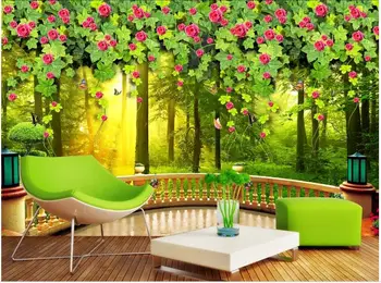 Pasirinktinius nuotraukų 3d tapetai, neaustiniai freskos Žalią medį vynmedžių gėlės graži ekrano užsklanda 3d sienų freskomis tapetai už kambarį