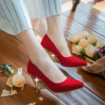 Pavasarį ir rudenį stilius ponios sexy bateliai moterims zapatos de mujer aukšti kulniukai vestuvių sapato feminino chaussure siurbliai 7351-2