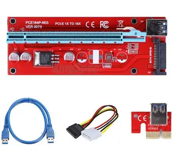 PCI-E 1X iki 16X Riser Card Extender PCIE PCI Express Adapteris su USB 3.0 Kabelis + 15Pin SATA Molex Maitinimo Jungtis
