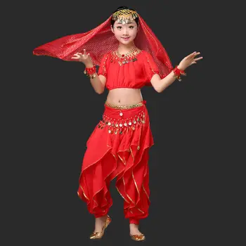 Pilvo Šokio Indijos Kostiumas Vaikams Rinkinys 5 dalių (Viršuje, Diržas, Kelnės, Vinjetė ir Atlankos) Bollywood Dance Mergaičių Kostiumai