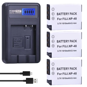 PowerTrust 3Pcs NP-48 NP 48 NP48 Li-ion Baterija ir LCD USB Kroviklis skirtas Fujifilm XQ1 ir XQ2 Kameros