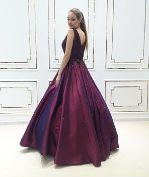 Prabanga Prom Dress, Uždusęs 2018 Naujas V Kaklo Kristalų Duobute Violetinė Moterų Arabų Ilgai Vakare Gown Oficialų Šalis Suknelė Abendkleider