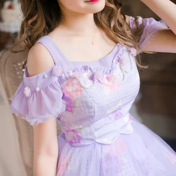 Princesė saldus lolita dress Saldainių lietus Japonų stiliaus vasaros Condole diržo šifono princesė gaivus Ju siūlų suknelė C22AB6104