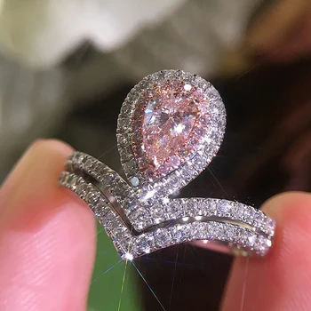 Putojantis Office Lady Piršto žiedą, 5A cirkonis Rožinė Cz 925 Sterlingas sidabro Dalyvavimas vestuvių juostoje žiedas moterims fine jewelry