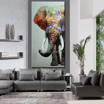 Rankomis dažyti didelis didelis dramblys sienos menas abstraktus tekstūra vertikalus gyvūnų naftos paveikslų koridoriaus salė kambarį dekoro