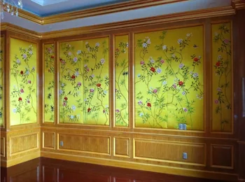 Rankomis dažyti šilko tapetai tapyba su gėlių paukščių VERTUS, DAŽYTOS SIENOS POPIERIAUS TV/Sofa/svetainės/miegamojo wallcovering fone