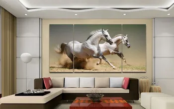 Rankų darbo paveikslai tapyba Šiuolaikinės Kinijos Namų Puošybai Žirgų Lenktynių aliejaus tapybai de quadros parede salė estar 3 skydelis sienos menas
