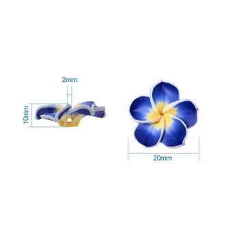 Rankų darbo Polimero Molis 3D Gėlių Plumeria Karoliukai, Mišrios Spalvos, 20x10mm, Skylė: 2mm