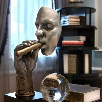 Retro Meditators Abstrakti Skulptūra Vyras Rūkyti Cigarų Kūrybos Veido Statula Pobūdžio Dervos Statulėlės Kūrinys Namų Dekoracijos