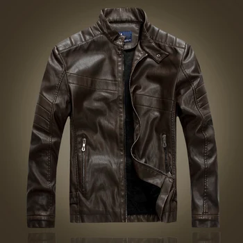 Rudenį ir žiemą odos striukė mens plius aksomo šiltas PU odinė striukė vyriška motociklo striukes juodos ir rudos spalvos viršutiniai drabužiai 8877
