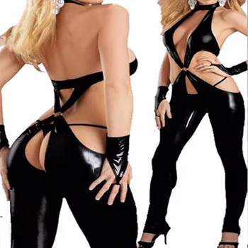 Seksualus lakinės odos DS Juodos Pėdkelnės Jumpsuit kryžiaus dirželių Kostiumas vaidmenų bodysuit moterų kostiumas moterims cosplay kostiumas