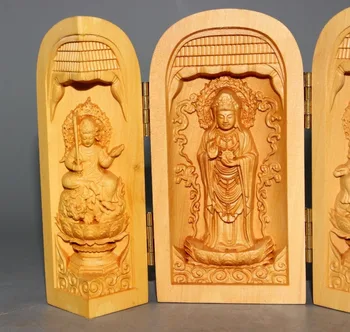 Senovės kinų medienos ranka Raižyti Floding Box --- Avalokitešvara & Širdies Sutra