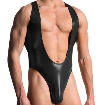 Sexy Lingerie GAY Men's Bondage Fetish Black Stretch PVC Look Latex Spandex jumpsuit x6636