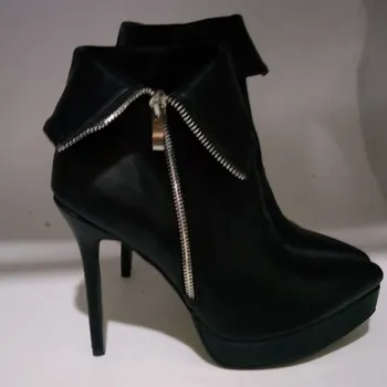 SHOFOO batai,gražus mados nemokamas pristatymas, black PU, užtrauktukas, 12,5 cm aukšto kulno batai,vidurio blauzdos batai. DYDIS:34-45