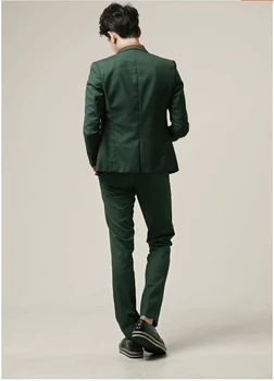 Slim Fit 2017 mens vestuvių kostiumai Tuxedos kostiumas homme Užsakymą Žalia Jaunieji Verslo Vyrų Kostiumas Su Ziajać Žingsniu Atvartas, Striukė+Kelnės