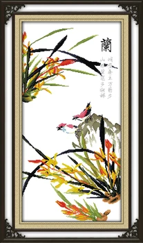 Slyvų žiedų Orchidėja Bambuko Kinijos stiliaus tapybos skaičiuojami spausdinimo ant drobės DMC 11CT 14CT Kryželiu rinkiniai siuvinėti Rinkinių rankdarbiams