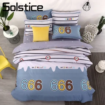 Solstice Home Textile Cartoon Boy Bedding Set Kid Teen Bedlinen 3/4Pcs Duvet Cover Pillowcase Flat Bed Sheet King Full Twin Size