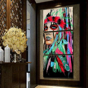 Spalvinga Gimtoji Amerikos Indėnų Mergaitė Plunksnuočių Plakatų ir grafikos Paveikslai tapyba Namų Kambarį Biuro Sienos Menas