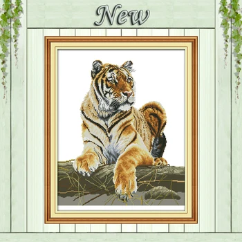 Tigras gyvūnų karalius paveikslų namų dekoro skaičiuojami spausdinimo ant drobės DMC 14CT 11CT DMS Kryželiu Siuvinėti rinkiniai Siuvinėjimas, Rinkinius
