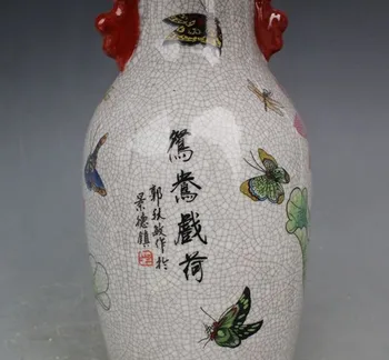 TNUKK Parengti Kinijos Famille Rose Porceliano Vaza , Išspausdintas Su gražiu Mandarinų Antis ir Lotus.