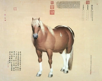 Top 100 tradicinės Kinų tapybos šedevras spaudinių gyvūnų plakatas puikaus Žirgo Giuseppe Castiglione su imperatoriaus raštų