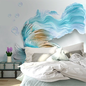 Užsakymą Bet kokio Dydžio Sienų Medžiaga 3D Stereo Abstraktus Mėlyna Guppy Sienos Popieriaus Kambarį TV Fone Namų Apdailą Dekoratyviniais Freskomis