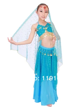 Vaikų pilvo šokių drabužius indijos šokio kostiumų nustatyti, vaikas, vaikų šokio S-M, 5 spalvų jūsų pasirinkimas