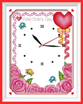 Valentino dieną kryželiu rinkinys 14ct 11ct skaičius spausdinimo drobės sieninis laikrodis siūlės siuvinėjimo 