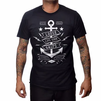Vasaros 2018 Medvilnės Vyrų Crossfit Pastovus Drabužių Vyras Tee Marškinėliai - Palaidų Lūpų Rockabilly Anker Tatuiruotė Oldschool brand T-Shirts