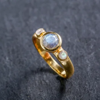 Vercret bauda papuošalai 925 sidabro žiedas 18k aukso natūralaus akmens vaivorykštinis mėnulio akmuo labradoras žiedai moterims, dovanų šalis