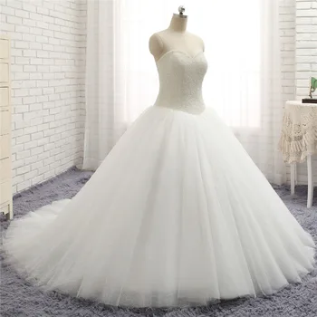 Vestido de noiva simple Paprasta-line Tiulio Vestuvių Suknelės, Brangioji Iškirpte Nėriniai Atgal Nuotaka Vestuvių Suknelės