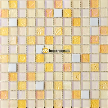 Viduržemio jūros regiono stiliaus geltonos spalvos kristalų, stiklo mozaikos plytelės HG6001C už kambarį virtuvės backsplash vonios kambarys, židinys mozaika