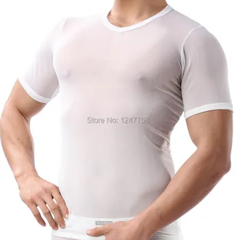 Vyrai T-shirts Mados T-Shirt Undershirts Vyrų Tinklinio Matyti Per Apatiniai