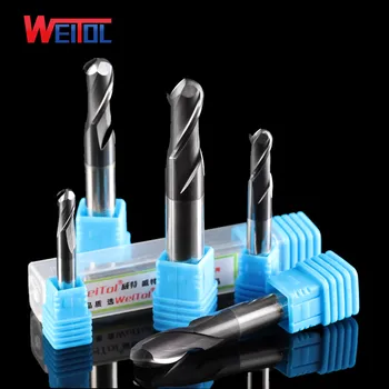 Weitol 1pcs HRC50 juoda danga volframo karbido keturių fleitos kamuolys nosies pjovimo frezavimo CNC router tiek medienos graviravimas priemonė,