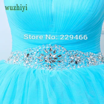 Wuzhiyi Blue lace-up ElegantQuinceanera suknelės Krištolo karoliukai vestidos de dizaineris Užsakymą Spalvinga baigimo suknelės 2017