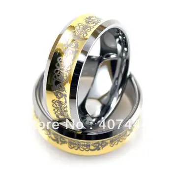 YGK Volframo Vestuvinį Žiedą, 8mm Gold Įgaubto Paviršiaus ir Sidabro Kampine Su Kinijos Drakonas Dizainas Vyras ir Moteris Vestuvių