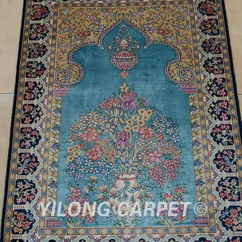 Yilong 2.1'x3.1' Rytų šilko kilimų mažos mėlynos spalvos rankų darbo išskirtinį persų šilko kilimas (1173)