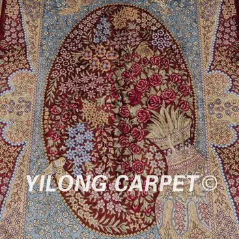Yilong 3'x5' Raudona gėlė, rankomis rišti šilko kilimų mažas rankų darbo persų kilimas (LH22A3x5)