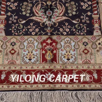 YILONG 3'x5' Tabriz šilko ilgalaikį kilimą, rankų darbo tamsiai mėlyna persų rytų kilimėliai už melstis (YHW337B3x5)