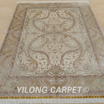 Yilong 6'x9' Vantage smėlio tradicinis rankų darbo, miegamajame kiliminė danga, kome persų šilko kilimas (0277)