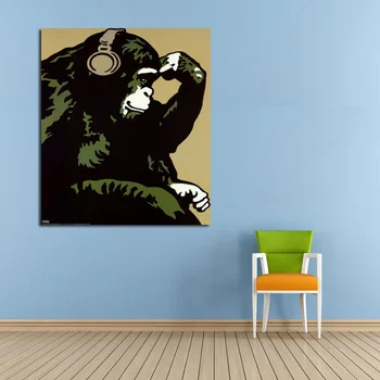 Šiuolaikinio Abstraktaus Meno Handpainted Gyvūnų Tapybos Namų Dekoro Aukštos Kokybės Naujų Namų Mąstymo Gorila, Drobė Nuotraukas